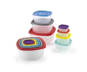 GOURMETmaxx Set di 28 contenitori salvafreschezza, multicolore con coperchio, impilabili, adatti al congelatore e alla lavastoviglie