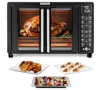 Gourmia Toaster Oven Air Fryer Combo 17 cooking presets 1700W french door digital air fryer oven 24L capacity accessories, convection toaster oven rack, baking pan tray recipe book GTF7460,Large,Black