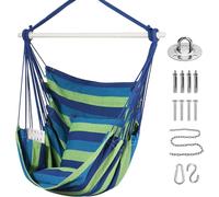 Goutime Sedia Altalena Sospesa in Cotone Morbido con 2 Cuscini e Borsa | Poltrona Dondolo Portata Max 150kg per Balcone Giardino Patio Camera ,Blu E Verde