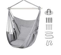 Goutime Sedia Altalena Sospesa in Cotone Morbido con 2 Cuscini e Borsa | Poltrona Dondolo Portata Max 150kg per Balcone Giardino Patio Camera, Grigio