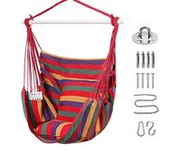 Goutime Sedia Altalena Sospesa in Cotone Morbido con 2 Cuscini e Borsa | Poltrona Dondolo Portata Max 150kg per Balcone Giardino Patio Camera, Rosso