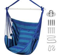 Goutime Sedia Altalena Sospesa in Cotone Morbido con 2 Cuscini e Borsa | Poltrona Dondolo Portata Max 150kg per Balcone Giardino Patio Camera, Strisce Blu