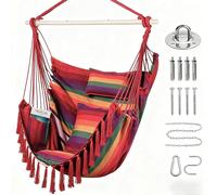 Goutime Sedia Amaca Pendente XL, 2 Cuscini Seduta + Cuscino Collo Inclusi | Con Aste di Supporto e Viti di Montaggio, Sospensabile per Terrazzo e Camera da Letto, Arcobaleno
