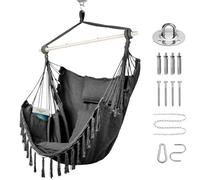 Goutime Sedia Amaca Pendente XL, 2 Cuscini Seduta + Cuscino Collo Inclusi | Con Aste di Supporto e Viti di Montaggio, Sospensabile per Terrazzo e Camera da Letto, Grigio scuro