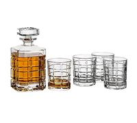 gouveo Caraffa da whisky con 4 bicchieri 35128 - Set decanter in vetro di alta qualità con 4 bicchieri da whisky abbinati, ottimo set regalo per uomini e amanti del whisky