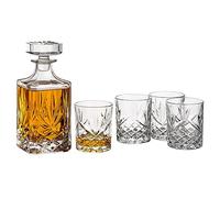 gouveo Caraffa da whisky con 4 bicchieri 35149 - Set decanter in vetro di alta qualità con 4 bicchieri da whisky abbinati, ottimo set regalo per uomini e amanti del whisky