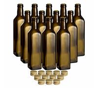 gouveo Set 12 bottiglie in vetro 500 ml Maraska - antiche - con tappo a vite oro - bottiglia colorata 0,5 l da riempire - bottiglia di liquore, bottiglia di olio, bottiglia di aceto (MFEA500G)
