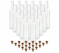 gouveo Set 20 bottiglie in vetro 500 ml Bordolesi trasparenti con tappo in sughero (HGK) - Bottiglia vuota da 0,5 l da riempire - Bottiglia in vetro per liquore, grappa, olio, aceto