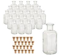 gouveo Set 24 bottiglie in vetro 100 ml farmacista quadrata con tappo in sughero (HGK) - bottiglia vuota da 0,1 l per riempimento - bottiglia in sughero per liquore, olio, aceto (AFET100HGK)