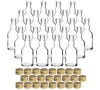 gouveo Set 24 bottiglie in vetro 50 ml Mina con tappo a vite oro - mini bottiglia da 0,05 l per riempimento - bottiglie in vetro per liquore, olio o per l'artigianato (MFM050G)