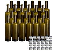 gouveo Set 24 bottiglie in vetro 500 ml Caesar Antique con coperchio argento - bottiglia piccola 0,5 l con tappo a vite per liquore, grappa, olio, aceto