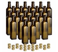 gouveo Set 24 bottiglie in vetro 500 ml Maraska - antiche - con tappo a vite oro - bottiglia colorata 0,5 l da riempire - bottiglia di liquore, bottiglia di olio, bottiglia di aceto (MFEA500G)