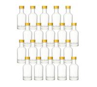 gouveo Set da 20 bottiglie in vetro classico con tappo a vite, colore oro, mini bottiglia rotonda con fondo spesso e collo stretto, ideale per liquori, olio, campioni, cosmetici (KFT050G)