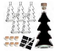 gouveo set da 6 bottiglie di vetro 200 ml abete con tappo in sughero (HGK) - bottiglia piccola in abete con tappo in sughero - bottiglia albero di Natale da riempire - bottiglia natalizia da regalare