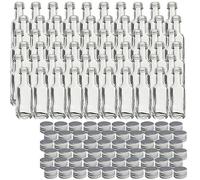 gouveo Set da 60 pezzi di bottigliette in vetro Maraska da 20 ml con tappo a vite argento - mini bottiglia da 0,02 l per il riempimento per liquori, olio o per il fai da te (MFET020S)