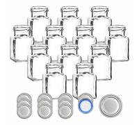 gouveo Set di 12 barattoli quadrati per conserve da 150 ml con coperchi a vite argentati BS - Piccoli barattoli per la conservazione con tappi a vite - Barattoli per marmellata vuoti (EGE150SBS)
