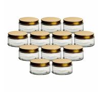 gouveo Set di 12 bicchieri a vite da 200 ml con coperchio dorato - grande barattolo di crema in vetro con coperchio a vite - Barattolo per crema vuota da riempire - Barattolo per creme, cosmetici,