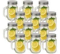 Gouveo Set di 12 bicchieri da 450 ml, con coperchio e manico, tappo a vite per giardino e balcone (TGH450S)