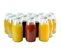 gouveo Set di 12 bottiglie di succo 250 ml con tappo a vite bianco - bottiglia di vetro 0,25 l con tappo TO43 - bottiglia vuota per succhi, frullati, limonata (SF250W)