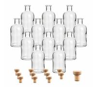 gouveo Set di 12 Bottiglie di Vetro 100 ml Design Farmacista Rotonde con Tappo in Sughero (HGK) - Piccola Bottiglia di Vetro da 0,1 l per Liquore, Olio, Aceto, Decorazione (AFRT100HGK)