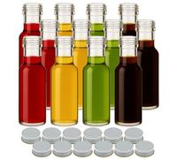 gouveo Set di 12 bottiglie di vetro Dorica da 100 ml con tappo a vite - Piccole bottiglie rotonde di vetro per olio, aceto e liquore con coperchi color argento PP31.5 (DFT100S)