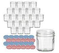 gouveo Set di 24 barattoli per conserva 100 ml decagono con coperchio a vite a quadretti blu/rosso a quadretti - vasetti decagonali con chiusura twist-off per oggetti fatti in casa (EGD100KBKR)