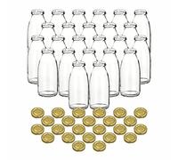 gouveo Set di 24 Bottiglie di Succo 250 ml con Tappo a Vite Oro - Bottiglia di Vetro 0,25 l con Tappo TO43 - Bottiglia Vuota per Succo, Frullato, Limonata (SF250G)