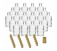 gouveo Set di 24 Bottiglie di Vetro 100 ml Farmacista Rotonda con Tappo in Sughero (SK) - Bottiglia Piccola in Vetro da 0,1 L - Bottiglia Vuota in Sughero per Liquore, Olio, Aceto (AFRT100SK)