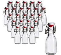 gouveo Set di 24 bottiglie di vetro da 100 ml, rotonde, con chiusura a leva, piccola bottiglia da riempire, bottiglia con chiusura a leva, per liquori, liquori, succhi di frutta, olio (BFR100)