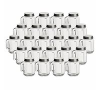 gouveo Set di 24 mini bicchieri da 30 ml con tappo a vite, colore argento, con manico e coperchio a vite, mini bicchieri con coperchio per compleanno, festa, matrimonio (TGH030S)