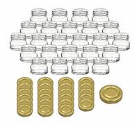 gouveo Set di 24 vasetti per conserva 30 ml mini con coperchio a vite oro - mini vasetti per conservazione con tappo a vite TO43 - vasetti rotondi per conserve, marmellata, spezie (EGR030G)