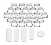 gouveo Set di 24 vasetti per conserva 30 ml mini con coperchio a vite bianco - mini vasetti per conservazione con tappo a vite TO43 - vasetti rotondi per conserve, per marmellata, spezie (EGR030W)