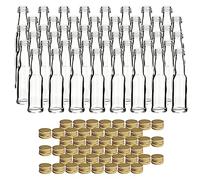 gouveo Set di 48 bottiglie di vetro lunghe da 20 ml con tappo a vite, colore oro, mini bottiglia da 0,02 l da riempire, bottiglie di vetro per liquori, olio o fai da te