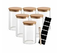 gouveo Set di 6 barattoli da 500 ml di alta qualità in vetro borosilicato con coperchi in bambù - Ideali per cucina e dispensa (BGR500B)
