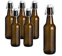 gouveo Set di 6 bottiglie di vetro da 500 ml antiche con tappo basculante - Bottiglie in vetro marrone da 0,5 l per il riempimento - Bottiglie con tappo a vite per bevande fatte in casa (BF500A)