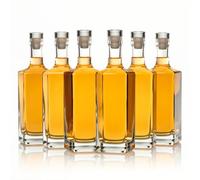 gouveo Set di 6 bottiglie di vetro da 500 ml con tappo in sughero in vetro - bottiglia di design da 0,5 l in vetro con tappo in vetro - decanter angolare per liquori, whisky, cognac, rum (CFET500GK)