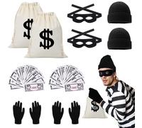 GOUYENG Cosplay Costume da Rapinatore Banche,10 Pezzi Costume da Ladro Criminale,Costumes Ladro Accessorio,Set Costumes da Ladros,per Gioco di Ruolo di Carnevale Halloween Cosplay Festa