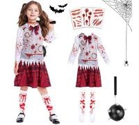 GOUYENG Costume da Studentessa Zombie,Costume High School,Horror Zombie Donna,per Carnevale,Carnevali e Feste a Tema,Halloween