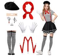 GOUYENG Costume Mimo,6 Pezzi Costume da Artista Mimo Accessori,Set di Accessori per Costumes,Costumes da Circo,Carnevale Circo Mimos Accessoris Set,per Carnevale,Carnevali e Feste a Tema,Halloween