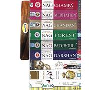 Govinda Set di 9 porta incenso Golden Nag Champa, meditazione Nag Forest, Nag Chandan, Nag Patchouli, Nag Darshan, Buddha, Hit e Vaniglia