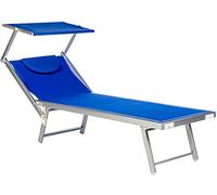 GOVITA LETTINO PRENDISOLE PIEGHEVOLE IN ALLUMINIO DA SPIAGGIA MARE PROFESSIONALE IN ALLUMINIO CON TETTUCCIO PARASOLE ORIENTABILE E CUSCINO PISCINA SEDIA SDRAIO RECLINABILE IN 3 POSIZIONI (Blue)