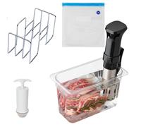 GOVNPJ Sous Vide - Contenitore per bagnomaria con coperchio, rastrelliera, sacchetti sottovuoto e pompa a mano, 32 x 20 x 17 cm, kit per cottura lenta a cottura lenta per cottura di precisione a casa