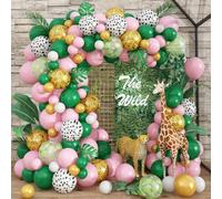 Govpy Ghirlanda decorativa con palloncini a forma di giungla,verde scuro,rosa,bianco,mucca,oro,leopardo,foglie di palma,palloncini,safari,decorazione di compleanno,ghirlanda di palloncini per