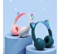 GOWENIC Cuffie Stereo Ad Alta fedeltà Senza Fili a Forma di Gatto Carino per Ragazze, Materiale TPE Carino per la Scuola (blu scuro)