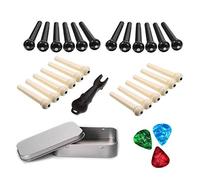 GOWENIC Set di 24 Perni per Ponte per Chitarra Folk e 3 Plettri in Celluloide con Estrattore per Perno e Scatola di Metallo per Musicisti