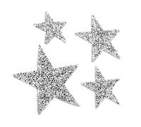 GOWENIC Toppe con Strass a Forma di Stella da 20 Pezzi |Applicazione Termoadesiva da Cucire in Argento per Giacche, Borse, Cappelli, Decorazioni in Resina Fai da Te