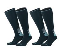 GoWith Calze a compressione in lana merino, 15-20 mmHg, termiche, da viaggio, imbottite al ginocchio, per uomo e donna, Nero-Turchese - 2 paia, M