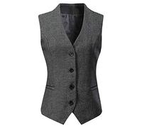 Gowjog Gilet da donna completamente foderato Button Up Scollo a V Smoking Suit Gilet senza maniche Giacca Dressy Vestito Gilet Causal Gilet, Blu mare, M