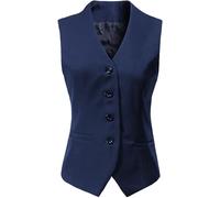 Gowjog Gilet da donna completamente foderato Button Up Scollo a V Smoking Suit Gilet senza maniche Giacca Dressy Vestito Gilet Causal Gilet, Grigio Melange Scuro, M