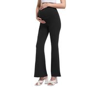 Gowjog Leggings da donna per gravidanza, per maternità, yoga, opachi, elasticizzati sulla pancia, pantaloni premaman, Nero , L